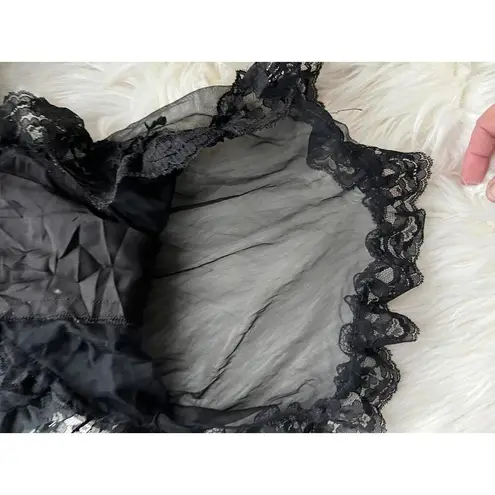 Chic Black Sheer Camisole with Feather Accents Size L
