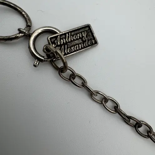 Anthony Alexander Statement Necklace Artisan Blue Glass Pendant Chunky Chain Silver