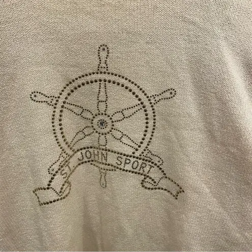 Vintage 80’s St. John santana knit creamy mock neck sweater nautical bling Silver Size L