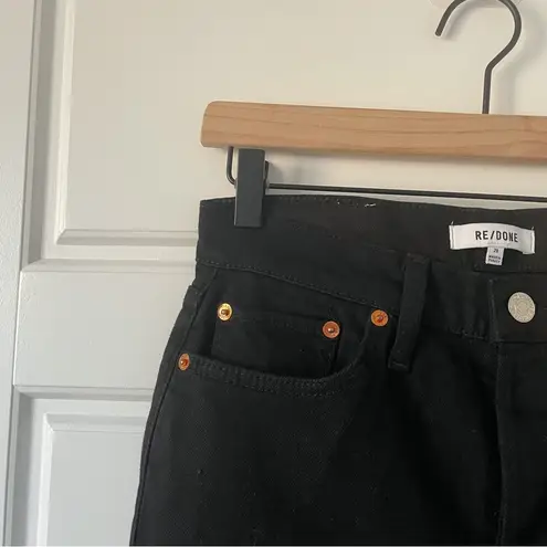 RE/DONE 90's High Rise Ankle Crop Jeans Jet Black With Rips