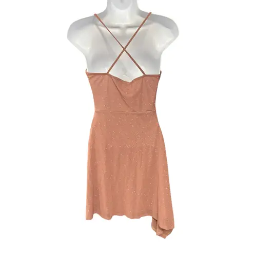 Glare Rose Pink Sparkle Party Dress Cowl Neck Criss Cross Back