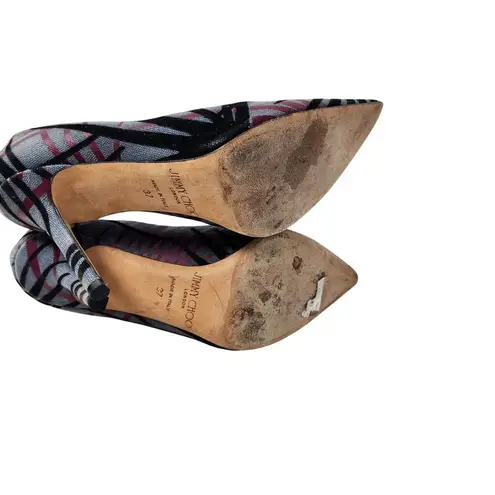 Jimmy Choo Canvas Abel Stiletto Heels Pointed Toe Pumps Multicolor Slip On Size 37 - Image 9
