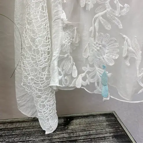 Fleur De Lis White Sheer Shark bite Hem Sleeveless Swim Suit Cover Up M Size M