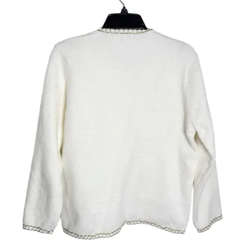 Snowflake Ivory ladylike Knit Jacket gold thread trim Size L / XL White