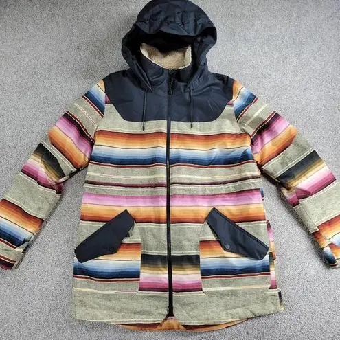 Burton  Womens Prowess Snowboard Ski Jacket L Multicolor Striped Zip Up Hooded