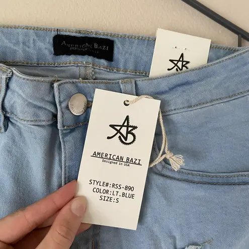 American Bazi High Waisted Knee Length Denim Jorts Jean Shorts Light Wash Casual