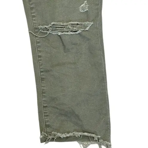 Paige  Horton Slim Crop‎ Olive Green Distressed Hem Ankle Jeans Ripped Knee Sz 30