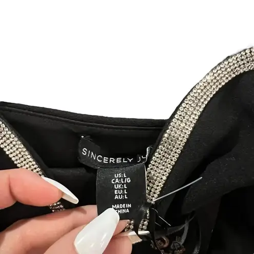 NWT Sincerely Jules Black Crop Top Bedazzled Size Large