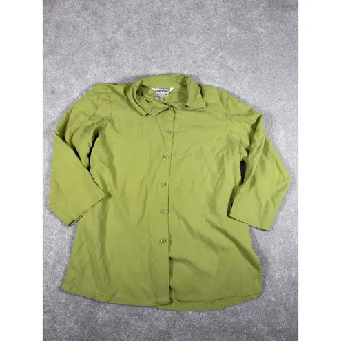 wintersilks green button up blouse womens silk medium