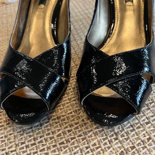 Ecco Black Patent Leather Peep Toe Heels Size 39