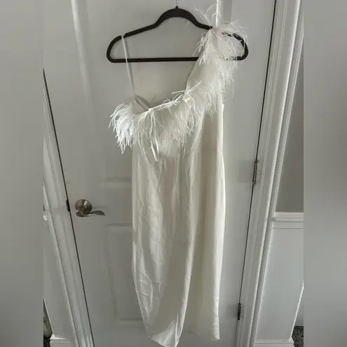 Mac Duggal Cocktail Feather-Trimmed One-Shoulder Dress