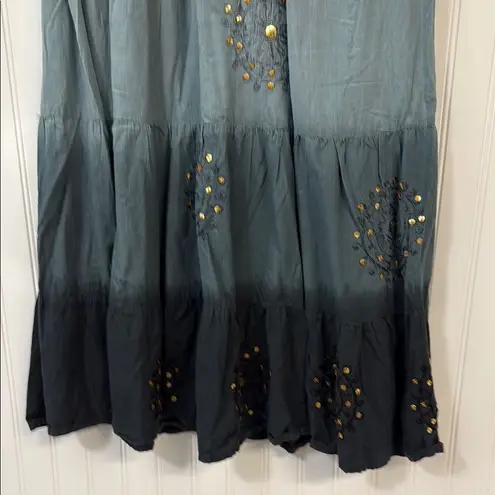 Boho hippie festival dip died embroidered long maxi skirt women's M Max Merra Blue Size M