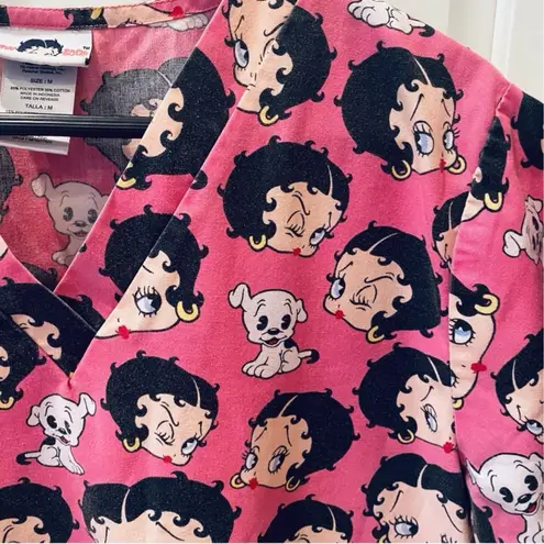 Betty Boop Retro Scrubs Shirt Nursing Top Pink M Cartoon