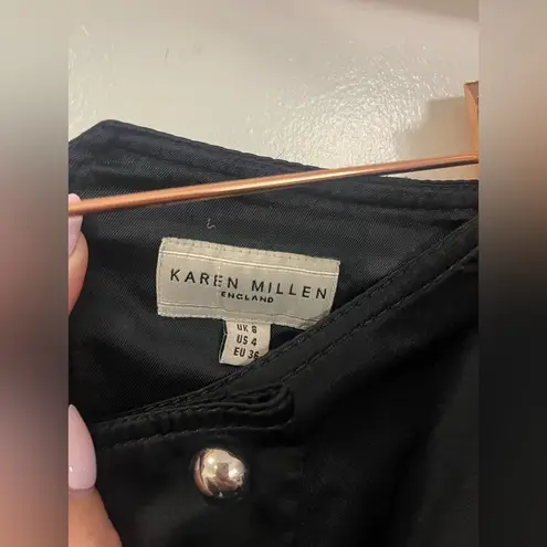 Karen Millen satin black utility skirt with tie belt