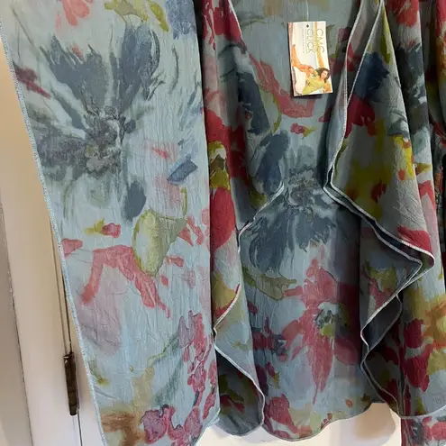 Blue Floral Open Blazer Ruffle Edges Casual Formal Top Jacket, Size L Size L