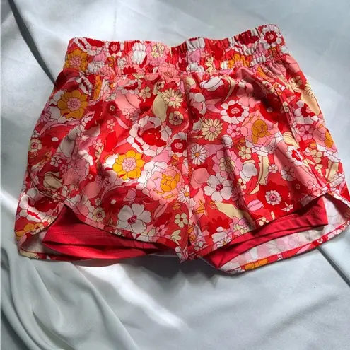Avia Red and Pink Athletic Shorts Vibrant Floral Design