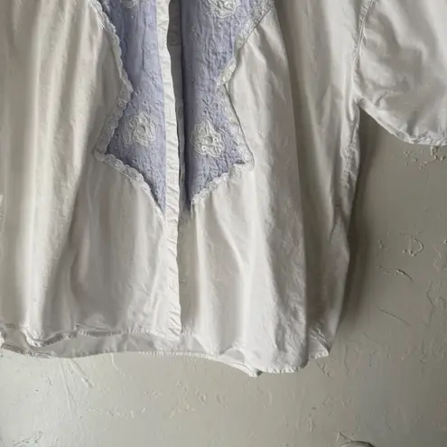 Vintage Take a Break Western Shirt M White Eyelet Embroidered Yoke Lace Detail Size M