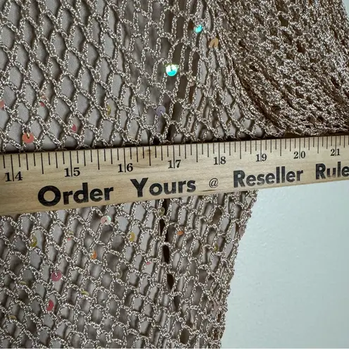 R & M Richards Y2K Beige Crochet Knit Fairycore Long Sleeve Top with Sequins Size L Festival