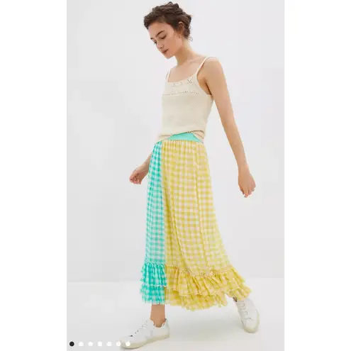 Eva Franco Lynsey Gingham Maxi Skirt Yellow Motif Size XS