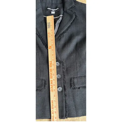Karl Lagerfeld Paris Women Black Tweed Fringe Blazer Jacket Size 8 NEW