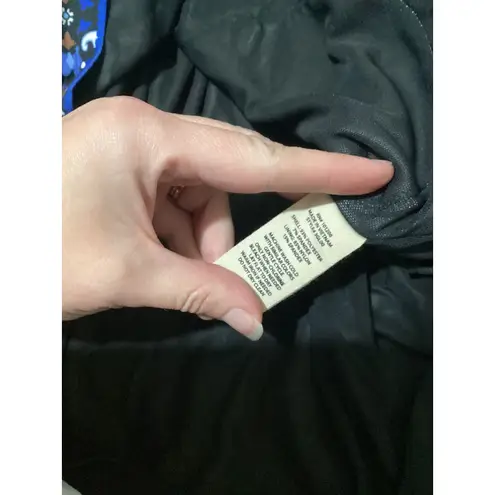 Soft Surroundings Petite Medium Black Blue Floral V Neck Beaded Trim Dress