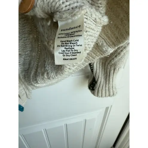 Sundance  Button Cable‎ Knit Cardigan XS Cream Beige Crochet Cotton Wool Sweater