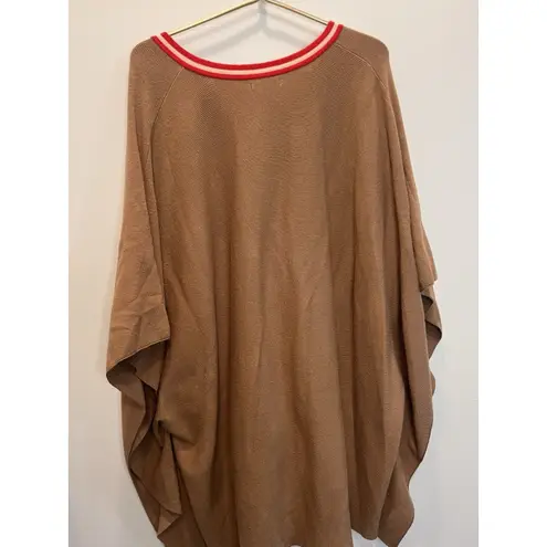 Mersea Anywhere Poncho Pullover Sweater Caramel w/ Red And White Varsity Trim OS Brown Size L