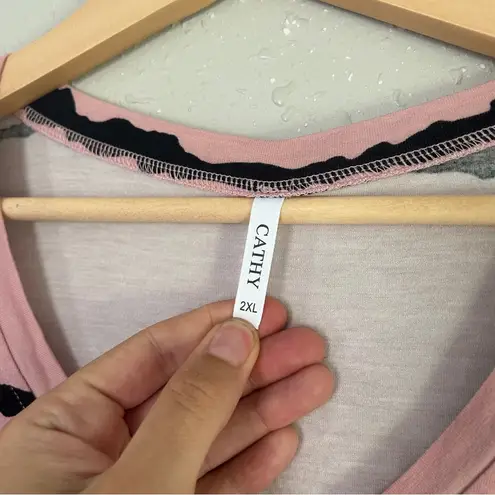 🦋 Pink and Black Striped Women's Top Casual Comfy Stretch Soft XXL