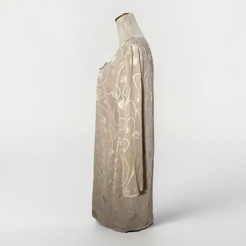 Selene Sport Womens Large Beige Shift Dress Pullover Polyester Floral Embroidery Tan