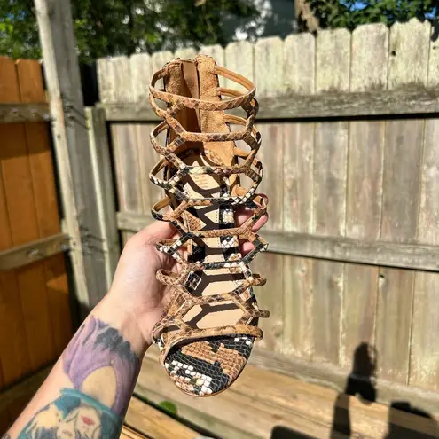 Schutz Schultz Julianna Block Sandal in Snake Brush Nude Caramel Size 6.5