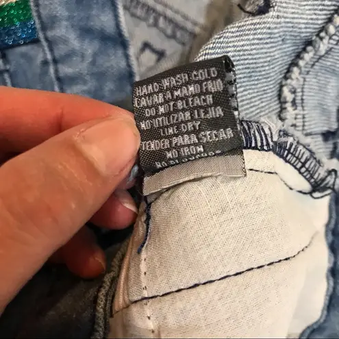 Sans Souci Denim Skirt Denim Skirt Mini skirt rainbow stripe on side 90s vibes