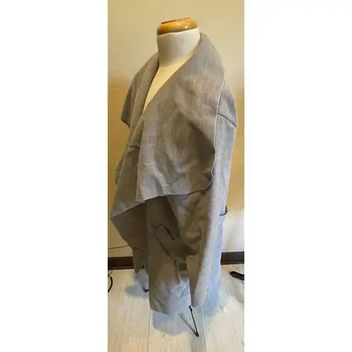 Elegant Gray Waterfall Collar Belted Long Cardigan Coat gray made In Italy 22 Size M