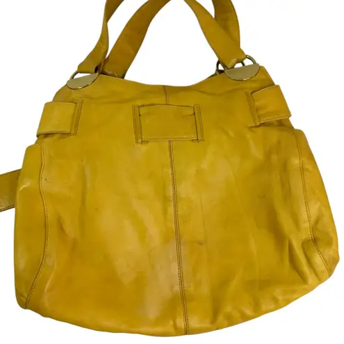 Kooba Vintage Mustard Yellow Leather Tote Bag with Bow Detail & Gold Hardware