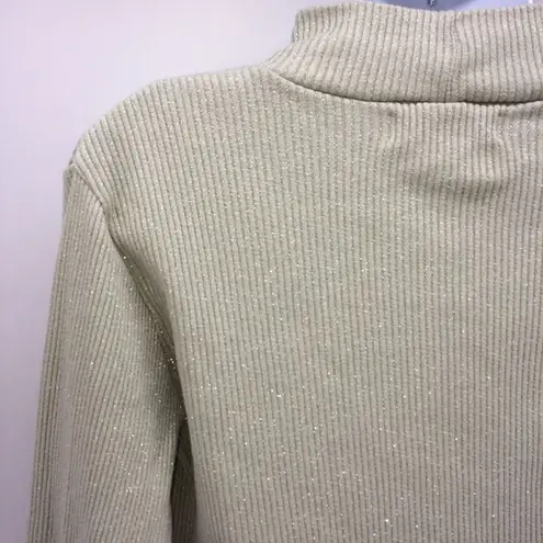Carolyn Taylor Essentials Beige Mock Turtleneck Sweater with Metallic Threads-L