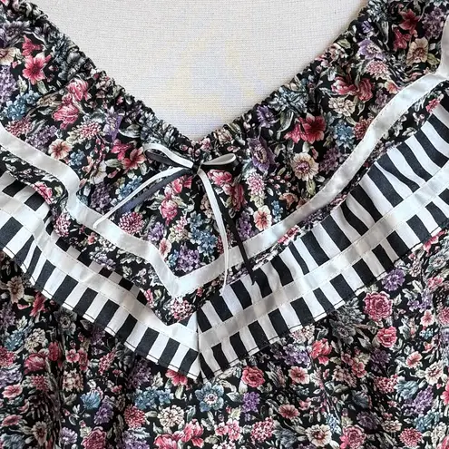 Vintage Suzi’s Ruffles Prairie Blouse with Gingham Trim – Cottagecore Top Black