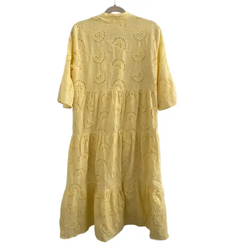 Source Unknown Yellow Eyelet Maxi Dress 100% Cotton Lined Medium