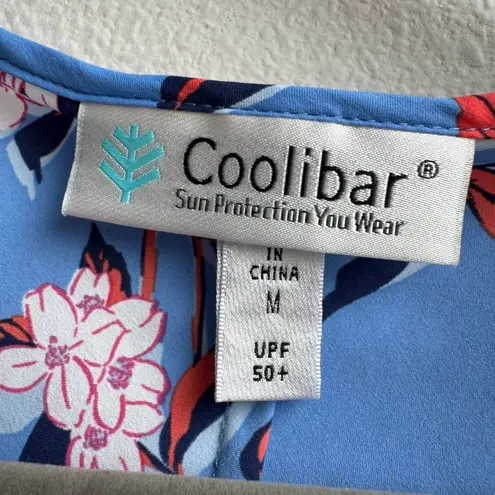 Coolibar UPF 50+ Women's Mila Wrap Dress Sun Protective Blue Floral Size Medium Black