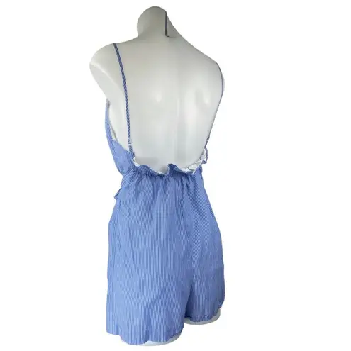 Club Monaco Blue Stripe Sleeveless Tie Waist Open Back Cami Tank Romper Shorts 0 - Image 2