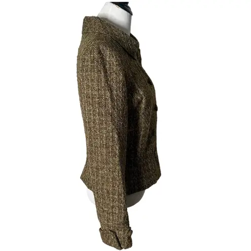 J. McLaughlin  Woven Blazer Women Size 10‎ Tweed Boucle Brown Button Front Jacket