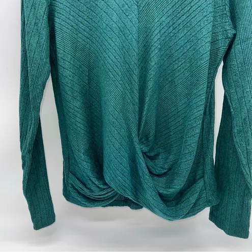 By & By Deep Green Long Sleeve Sweater with Twisted Draped Front