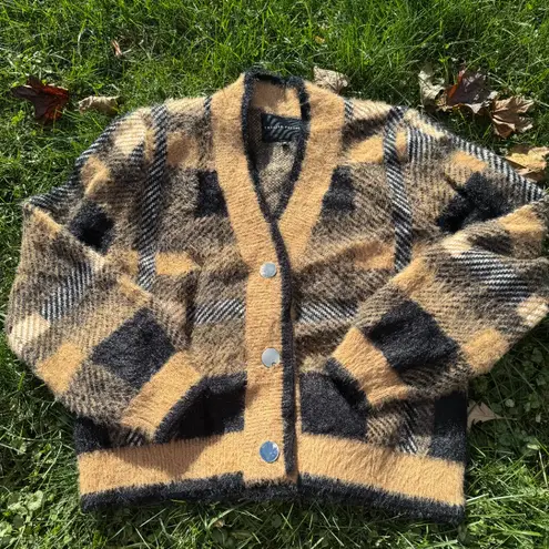 English Factory Checkered Plaid Cardigan
