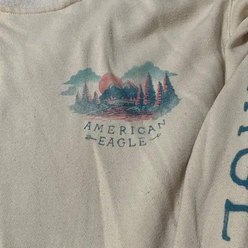 American Eagle  Cream Graphic Hoodie Pullover‎ Athleisure Casual Comfy