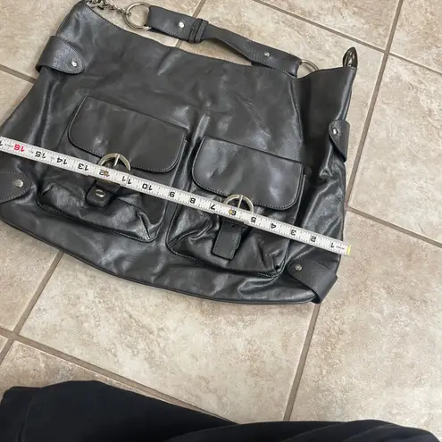 Kate Landry Black cowhide EUC Leather Hobo Shoulder Bag Silver Buckle