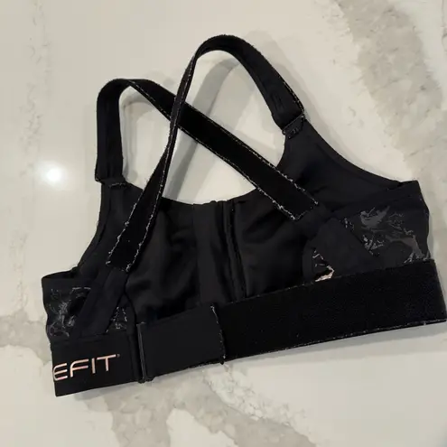 Shefit Flex FrontZip SportsBra Womens Small Black/Silver Marble Print Adjustable Black