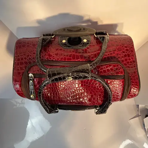 Samantha Brown Red Croc Embossed Rolling Carry On Travel Luggage Bag