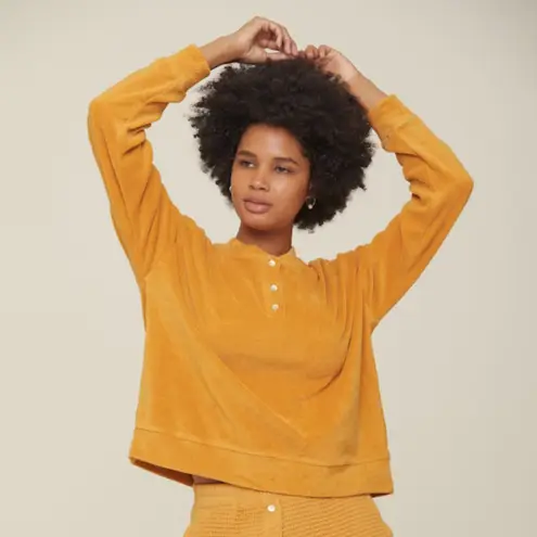 DONNI. Terry Henley Sweatshirt Honey Medium NWT Relaxed Orange