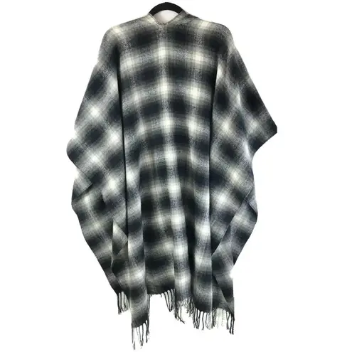 Urban Outfitters Ecote  Womens Poncho Sweater Wrap Fringe Plaid Black White