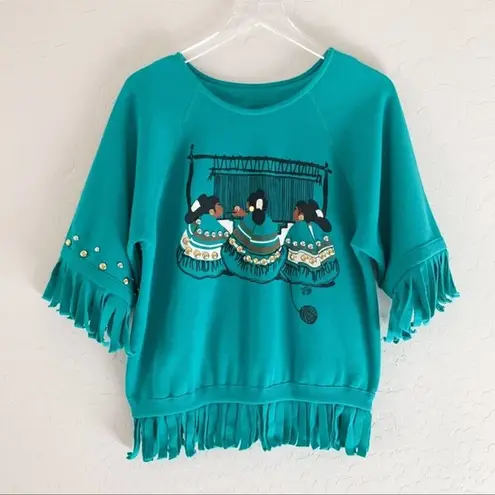 Vintage Native American studded fringe fleece Green Size M