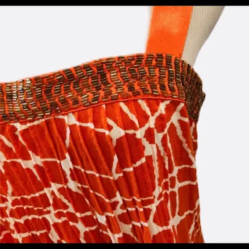 Inc international INC Orange White Animal Print Blouse Bling Top Rhinestone M