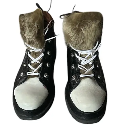 Free People  A.S.98 Black White faux fur tongue lug suede chunky leather Shoes thumbnail 2